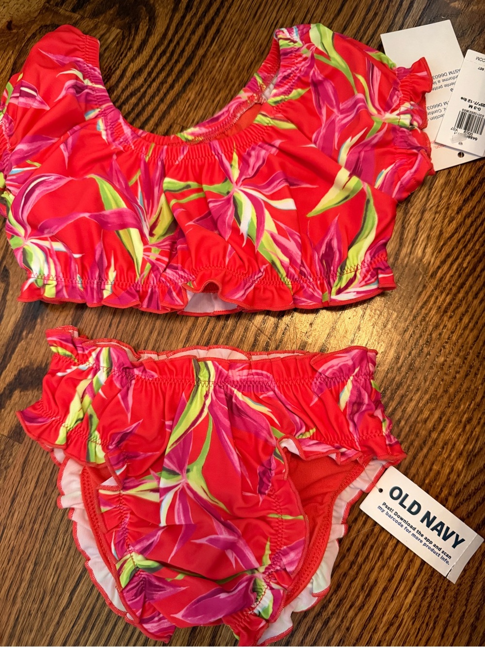 Old Navy Baby Girls' Pink Floral Ruffle Bikini Set - 0-3 months